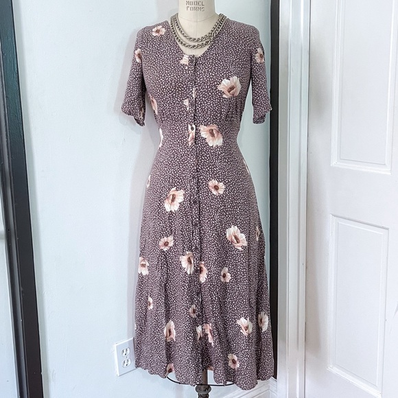 H&M Dresses & Skirts - H&M Calf Length Floral Brown Dress